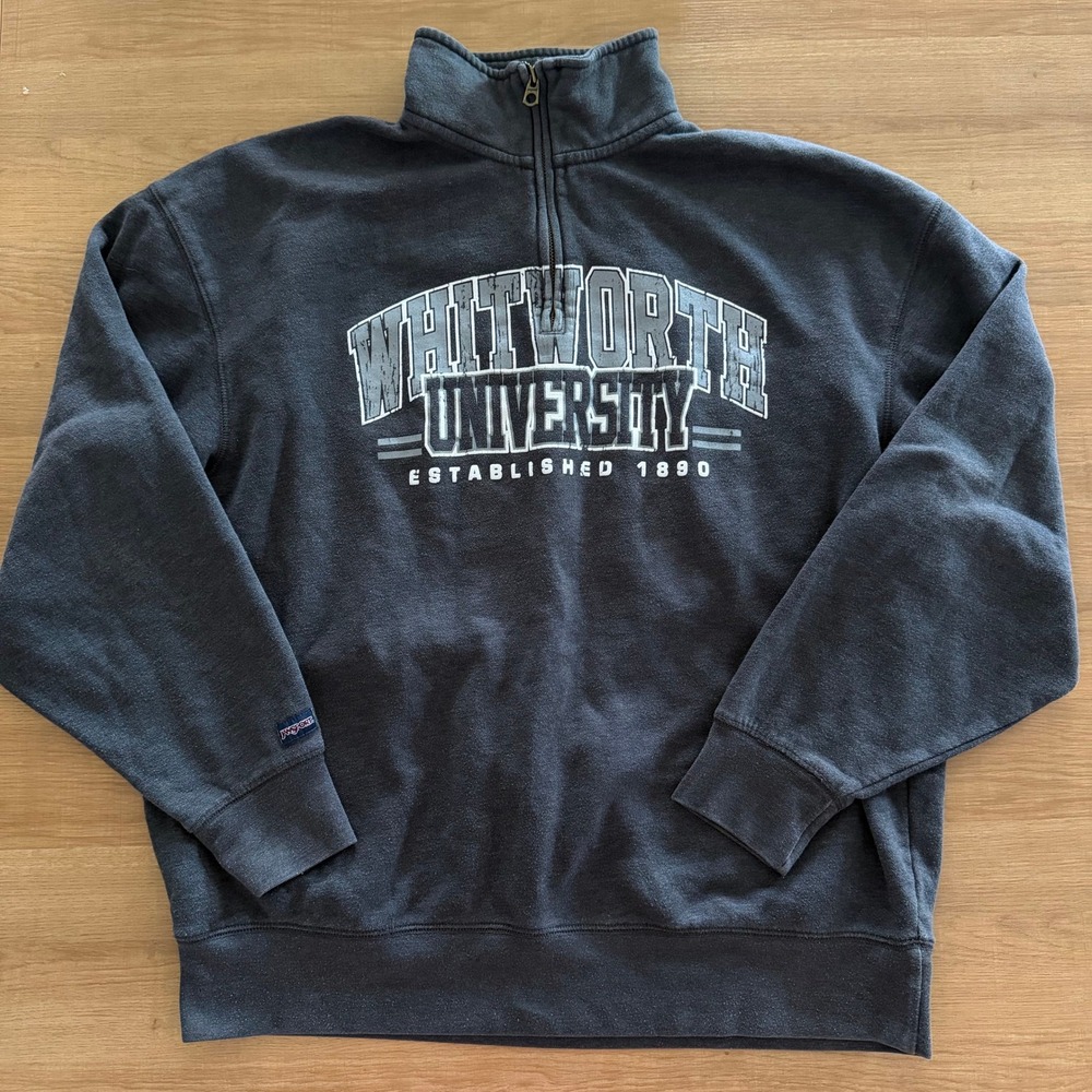 Jansport Whitworth University Quarter Zip Sweatshirt Gray Mens XL Collegiate